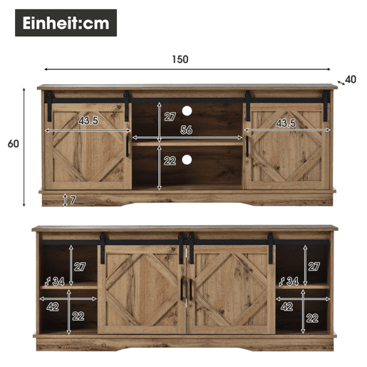 Móvel de TV 150cm de painel de partículas com 2 portas corrediças,natural