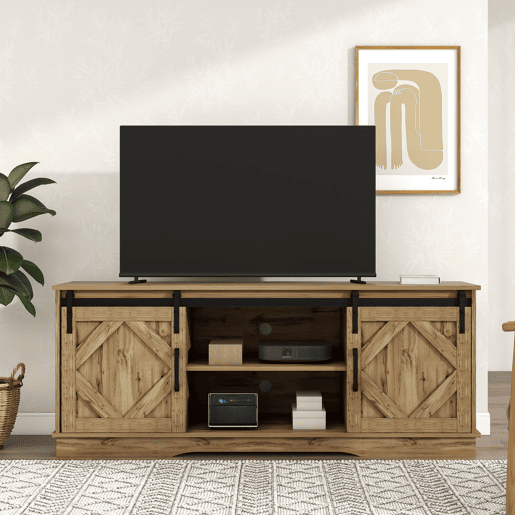 Móvel de TV 150cm de painel de partículas com 2 portas corrediças,natural