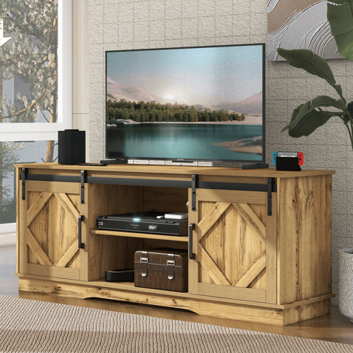 Móvel de TV 150cm de painel de partículas com 2 portas corrediças,natural