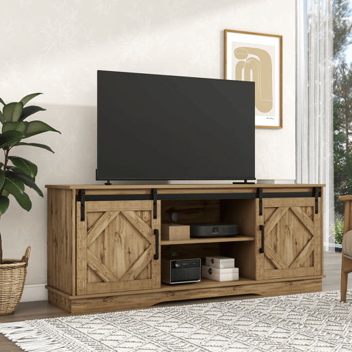 Móvel de TV 150cm de painel de partículas com 2 portas corrediças,natural