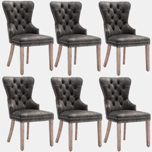 Conjunto de 6 cadeiras de veludo - pernas de madeira maciça - cinzento