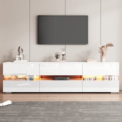 Móvel de TV 160cm de painel de partículas com 2 portas,1 gaveta e luz led,branco