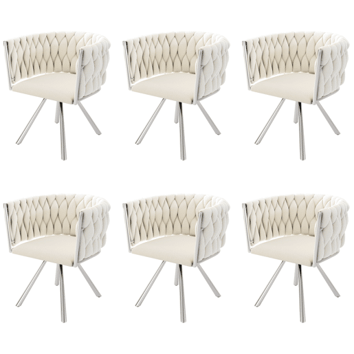 Conjunto de 6 cadeiras giratórias de veludo com braços - pernas de metal prateado - Bege Conjunto de 6 cadeiras giratórias de veludo com braços - pernas de metal prateado - Bege