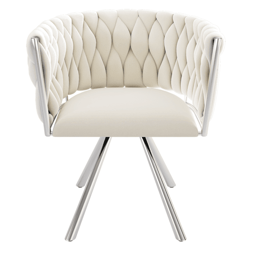 Conjunto de 6 cadeiras giratórias de veludo com braços - pernas de metal prateado - Bege Conjunto de 6 cadeiras giratórias de veludo com braços - pernas de metal prateado - Bege
