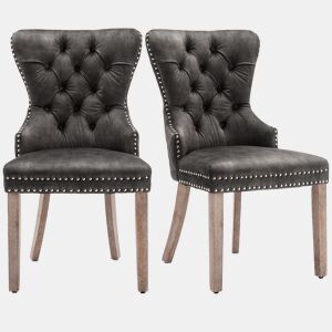 Conjunto de 2 cadeiras de veludo - pernas de madeira maciça - cinzento