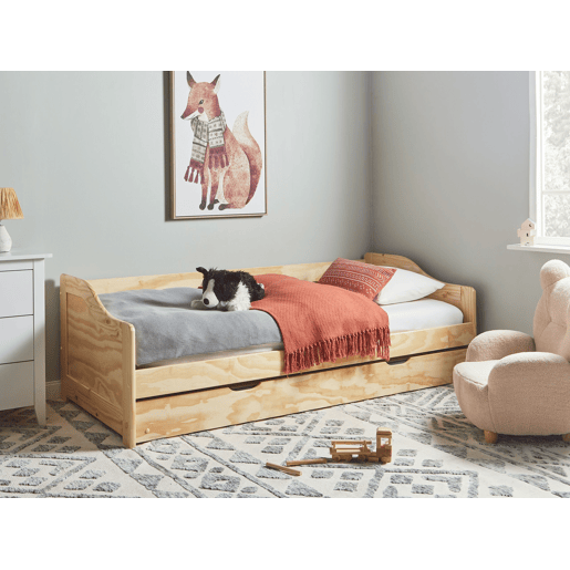 Cama gavetão Pinho LUNERAY 90 x 200 cm Castanho claro