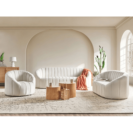 Conjunto de sala de estar MALUNG Veludo Branco creme 6 lugares