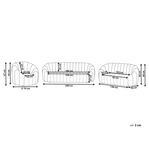 Conjunto de sala de estar MALUNG Veludo Branco creme 6 lugares