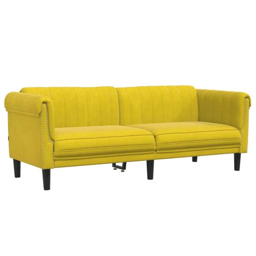 Sofá de 3 lugares - Sofá fixo veludo amarelo