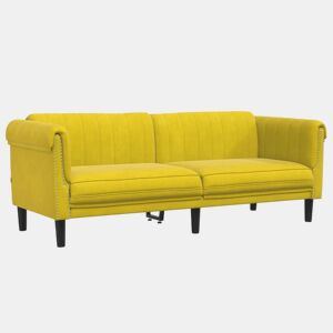 Sofá de 3 lugares - Sofá fixo veludo amarelo