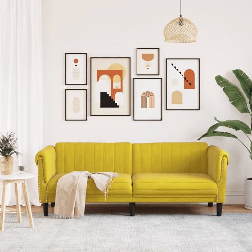 Sofá de 3 lugares - Sofá fixo veludo amarelo