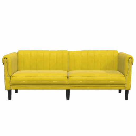 Sofá de 3 lugares - Sofá fixo veludo amarelo