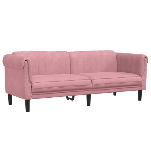 Sofá de 3 lugares - Sofá fixo veludo rosa Sofá de 3 lugares - Sofá fixo veludo rosa