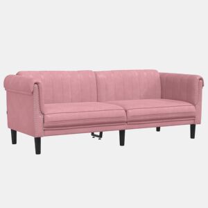 Sofá de 3 lugares - Sofá fixo veludo rosa