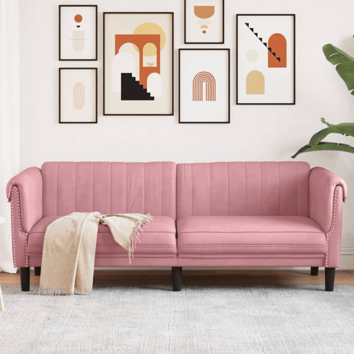 Sofá de 3 lugares - Sofá fixo veludo rosa Sofá de 3 lugares - Sofá fixo veludo rosa