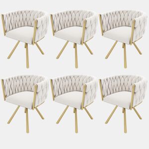 Conjunto de 6 cadeiras giratórias de veludo com braços - pernas de metal dourado - Bege