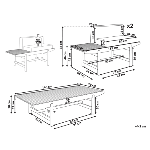 Conjunto de jardim com mesa 2 lugares GIAVENO Madeira de acácia Branco creme