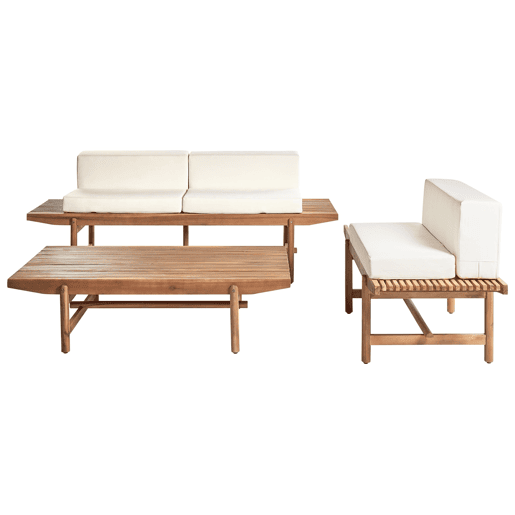 Conjunto de jardim com mesa 3 lugares GIAVENO Madeira de acácia Branco creme