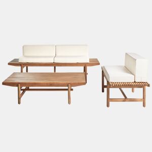 Conjunto de jardim com mesa 3 lugares GIAVENO Madeira de acácia Branco creme