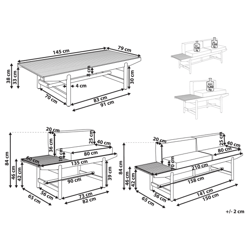 Conjunto de jardim com mesa 3 lugares GIAVENO Madeira de acácia Branco creme