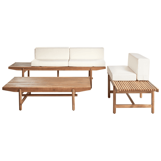 Conjunto de jardim com mesa 3 lugares GIAVENO Madeira de acácia Branco creme