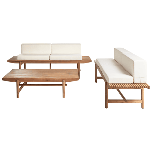 Conjunto de jardim com mesa 4 lugares GIAVENO Madeira de acácia Branco creme