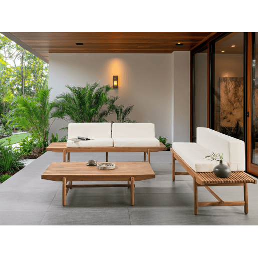 Conjunto de jardim com mesa 4 lugares GIAVENO Madeira de acácia Branco creme