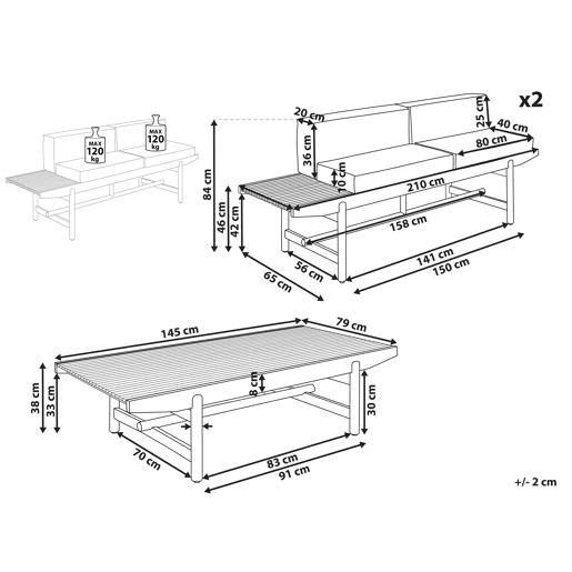 Conjunto de jardim com mesa 4 lugares GIAVENO Madeira de acácia Branco creme