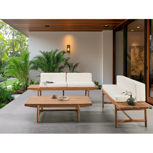 Conjunto de jardim com mesa 4 lugares GIAVENO Madeira de acácia Branco creme