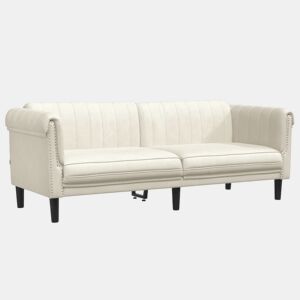 Sofá de 3 lugares - Sofá fixo veludo cor creme