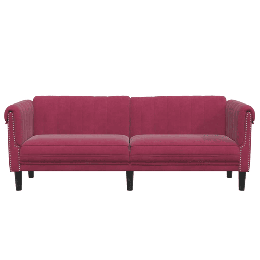 Sofá de 3 lugares - Sofá fixo veludo vermelho tinto