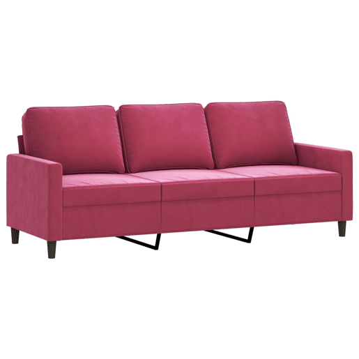 Sofá de 3 lugares - Sofá fixo veludo 180 cm vermelho tinto Sofá de 3 lugares - Sofá fixo veludo 180 cm vermelho tinto
