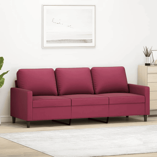 Sofá de 3 lugares - Sofá fixo veludo 180 cm vermelho tinto Sofá de 3 lugares - Sofá fixo veludo 180 cm vermelho tinto