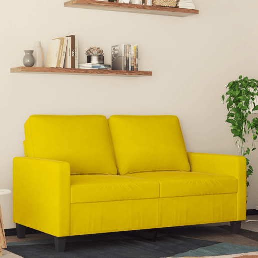 Sofá de 2 lugares - Sofá fixo veludo 120 cm amarelo