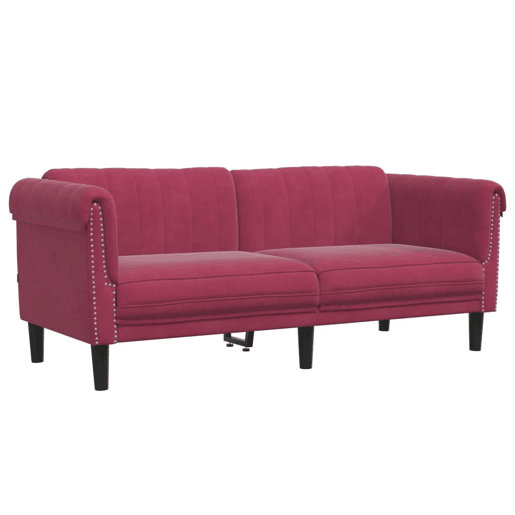 Sofá de 2 lugares - Sofá fixo veludo vermelho tinto