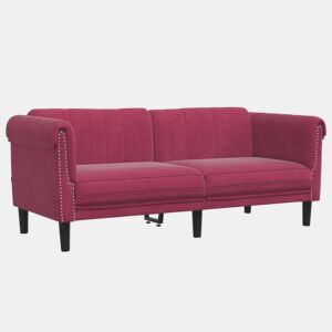 Sofá de 2 lugares - Sofá fixo veludo vermelho tinto
