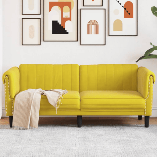 Sofá de 2 lugares - Sofá fixo veludo amarelo