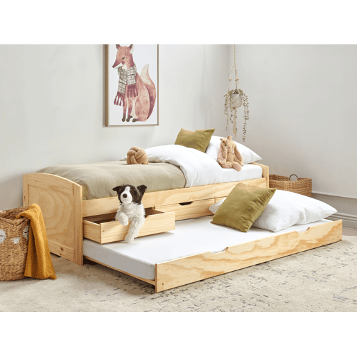 Cama gavetão Pinho PETIVILLE 90 x 200 cm Castanho claro