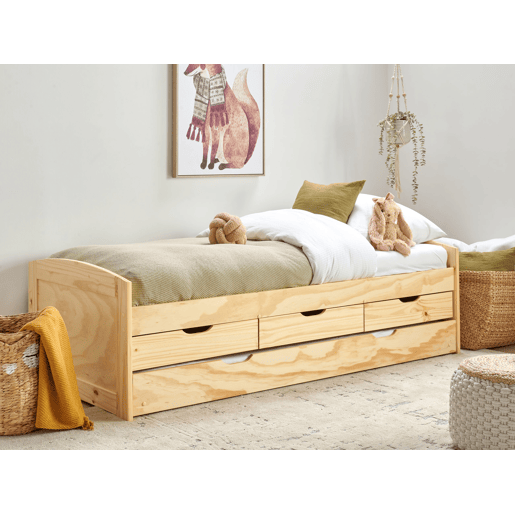 Cama gavetão Pinho PETIVILLE 90 x 200 cm Castanho claro