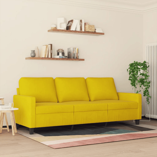 Sofá de 3 lugares - Sofá fixo 180 cm veludo amarelo