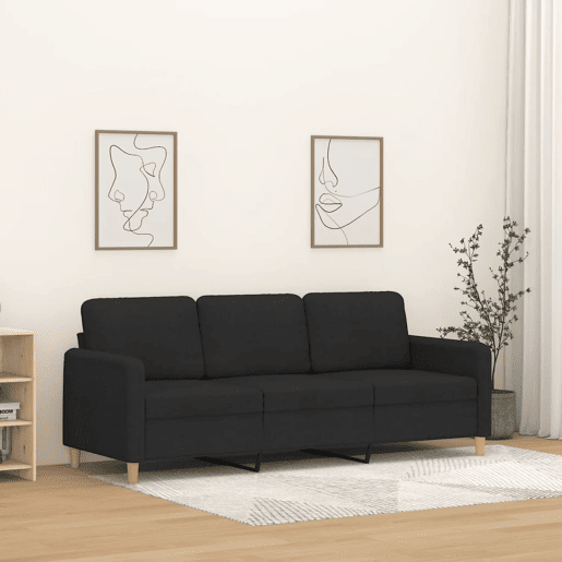 Sofá de 3 lugares - Sofá fixo tecido 180 cm preto Sofá de 3 lugares - Sofá fixo tecido 180 cm preto