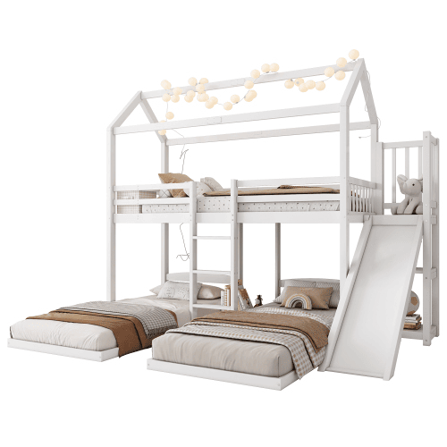 Beliche triplo,cama-casa,cama tripla de madeira de pinho 90x200cm,branco Beliche triplo,cama-casa,cama tripla de madeira de pinho 90x200cm,branco