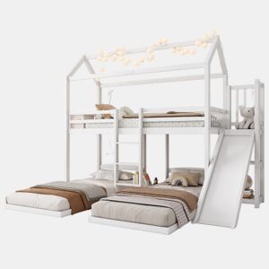 Beliche triplo,cama-casa,cama tripla de madeira de pinho 90x200cm,branco
