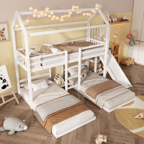 Beliche triplo,cama-casa,cama tripla de madeira de pinho 90x200cm,branco Beliche triplo,cama-casa,cama tripla de madeira de pinho 90x200cm,branco