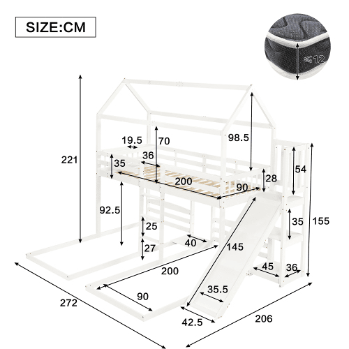 Beliche triplo,cama-casa,cama tripla de madeira de pinho 90x200cm,branco Beliche triplo,cama-casa,cama tripla de madeira de pinho 90x200cm,branco