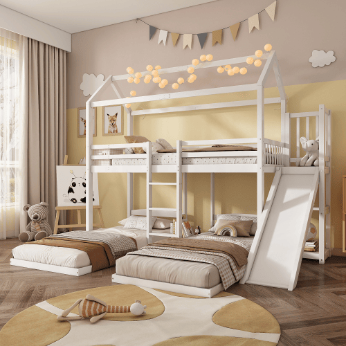 Beliche triplo,cama-casa,cama tripla de madeira de pinho 90x200cm,branco Beliche triplo,cama-casa,cama tripla de madeira de pinho 90x200cm,branco