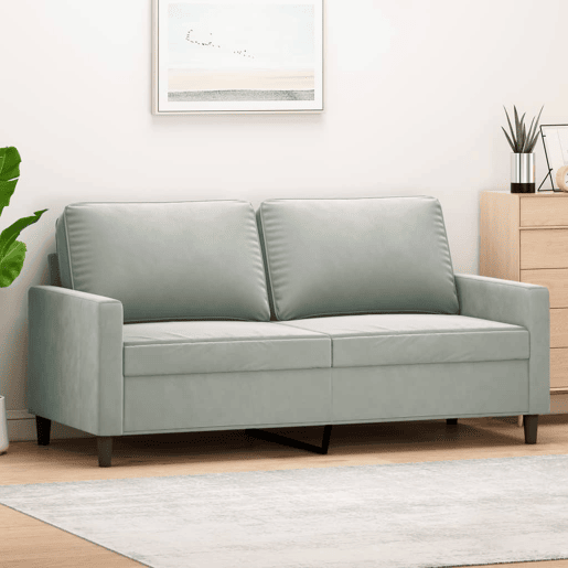Sofá de 2 lugares - Sofá fixo 140 cm veludo cinza-claro Sofá de 2 lugares - Sofá fixo 140 cm veludo cinza-claro