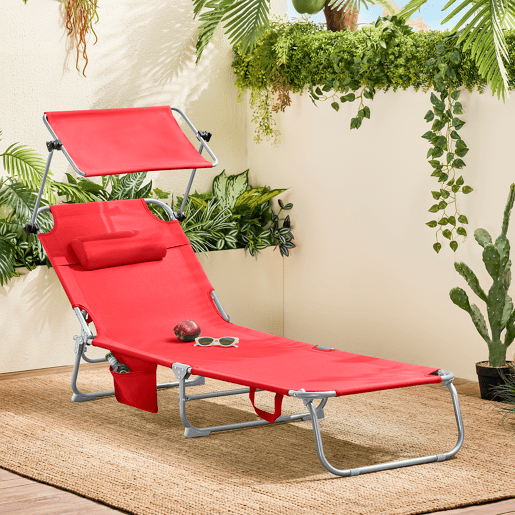 ESPREGUIÇADEIRA DOBRÁVEL COM ENCOSTO RECLINÁVEL E GUARDA-SOL OGS48-R SOBUY