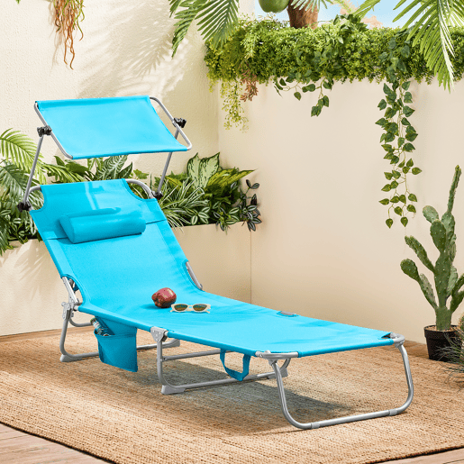 ESPREGUIÇADEIRA DOBRÁVEL COM ENCOSTO RECLINÁVEL E GUARDA-SOL OGS48-B SOBUY