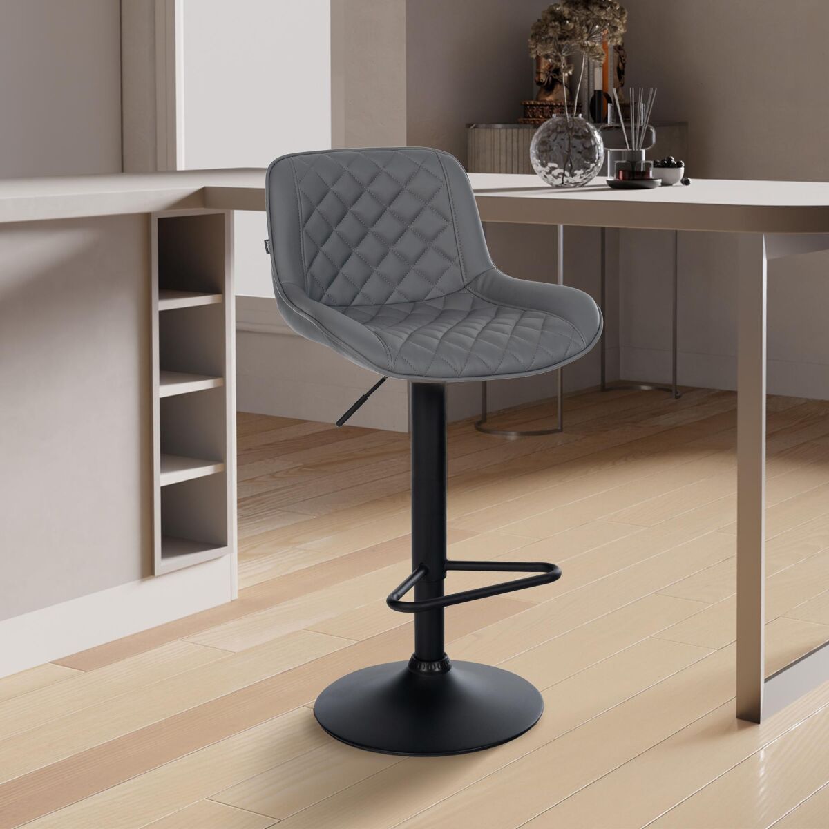 Taburete de bar kasson simil cuero gris 52x50x84 cm